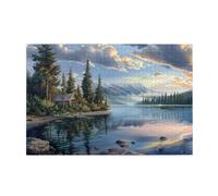 Cafemira Puzzle en bois de 1000 pièces pour adulte, cabine au bord du lac avec canoë, détendez-vous et profitez du plaisir de la résolution, jeu créatif et cadeaux de fête, œuvre d'art, décoration