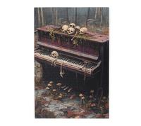 Cafemira Puzzle en bois de 1000 pièces pour adulte, piano vintage hanté avec crâne et champignons, brainstorming pour soulager le stress, exercer vos compétences manuelles, relaxation profonde pour