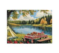 Cafemira Puzzle en bois de 500 pièces pour adulte, pique-nique au bord du lac, design vif, détendez-vous et profitez du plaisir de résoudre des puzzles, exercice cérébral stimulant, chaque pièce est