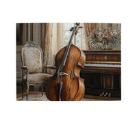 Cafemira Puzzle en bois pour adulte de 500 pièces, pièce élégante avec violoncelle appuyé contre le piano, brainstorming pour soulager le stress, exercer vos compétences manuelles, cadeaux pour les
