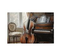 Cafemira Puzzle en bois pour adultes de 1 000 pièces, pièce élégante avec violoncelle appuyé contre le piano, soulage le stress et profitez du plaisir de la résolution, exercice des compétences et de