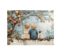Cafemira Puzzle rétro nostalgique en bois pour adulte, 500 pièces, deux enfants et chiot assis sous un arbre, brainstorming pour soulager le stress, utilisez votre imagination au maximum, défi pour