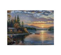 Cafemira Puzzle vintage en bois pour adulte, 500 pièces, soulage le stress et profitez du plaisir de la résoudre, cabine vintage au bord du lac, convient pour les loisirs en famille et la décoration