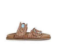 CAFèNOIR - Pantoufle Tissée Ornée De Pierres Et D'une Boucle Bijou, Pour Femme, Couleur Marron, Taille 37