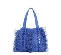 CAFèNOIR - Sac De Courses En Raphia Avec Franges Et Boutons Décoratifs, Pour Femme, Couleur Bleu, Taille Taille Unique