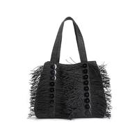 CAFèNOIR - Sac De Courses En Raphia Avec Franges Et Boutons Décoratifs, Pour Femme, Couleur Noir, Taille Taille Unique
