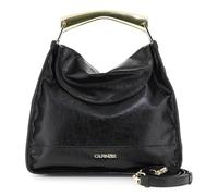 CafèNoir - Sac effet cuir brillant avec poignée métallique, pour femme, couleur noire, taille unique, Noir , Taille unique