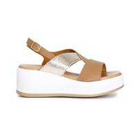 CAFèNOIR - Sandales à croiser bicolores pour femme, Biscuit or, 37 EU