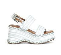 CAFèNOIR - Sandales compensées double bande en tissu, pour femme, Blanc bleu clair, 39 EU
