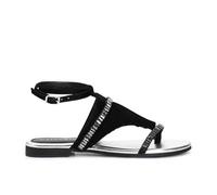 CAFèNOIR - Tongs en daim avec franges et chaîne en strass, pour femme, Noir , 35 EU
