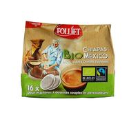 CAFÉS FOLLIET - Café En Dosette Bio - Chiapas Mexico - Compatible Senseo - Torréfaction traditionnelle - Intensité 6/10-100% Arabica - 16 Dosettes