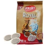 CAFÉS FOLLIET - Café En Dosette - Royal Corsé - Compatible Senseo - Torréfaction traditionnelle - Intensité 8/10 - Mélange Robusta & Arabica - Cafévert - 48 Dosettes