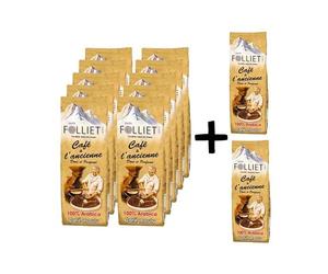 CAFÉS FOLLIET - Café Moulu - À L'Ancienne - 10 + 2 offerts - Torréfaction traditionnelle - Intensité 8/10-100% Arabica - Café vert - Amérique Centrale, Afrique & Asie - 12 x 250 g
