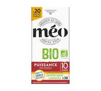 Cafés Méo - Capsule Café Bio Puissance Pur Arabica - 100 Capsules - Compatible avec Nespresso - Intensité 10/10 - Arômes Authentiques, Puissant et Intense - Agriculture Biologique - Lot de 5x20
