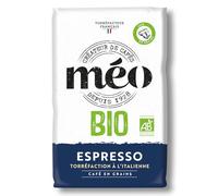 Cafés Méo en Grains Espresso Biologique - Torréfaction à l'Italienne - en Pack de 6 sachets de 1 KG - Niveau de torréfaction foncé - Certifié AB
