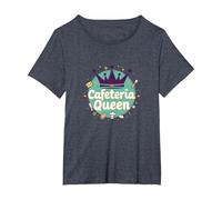 Cafeteria Queen: Humour du Service Alimentaire Royal pour Le déjeuner des Dames T-Shirt, Femme Grandes Tailles, Bleu Chiné, 2X