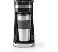 NEDIS KACM300FBK cafetière inox - gobelet de voyage avec couvercle - double paroi isolante - fonction anti-goutte - 1 tasse - 0,4 L - noir/argent