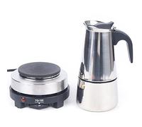 Cafetière à expresso électrique de qualité supérieure en acier inoxydable avec plaque chauffante et valve de sécurité pour le travail, les réunions de famille(300 ml, 6 tasses)