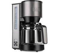 BLACK+DECKER BXCO1000E - Cafetière Filtre 1000 W, 12 Tasses, Programmable, Verseuse en Verre, Réservoir 1,25 L, Filtre Permanent, Système Anti-Goutte, Arrêt Automatique, Inox et Noir