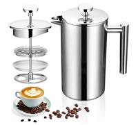 Cafetiere a Piston 1000ml French Press Acier Inoxydable Triple Filtres, Double Isolée Manuel Café Thé Camping Isotherme Cuneary