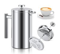 Cafetiere a Piston, 1000ml French Press en Acier Inoxydable, Double Paroi Isolée, Cafetière à Piston pour la maison, le camping et le bureau