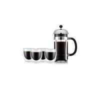 Bodum Set cafetière à piston Chambord K1928-16-2 1 L + 4 verres double paroi Pavina 25 cl argent
