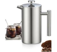 Cafetière à Piston en Acier Inoxydable 1L, Presse française avec Triple Filtres, French Press avec Fonction de Maintien au Chaud e