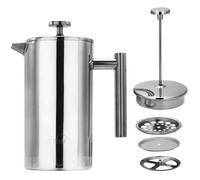 Cafetière à Piston en Acier Inoxydable Théière French Press avec Filtre Cafetiere Isolation Thermique 1L Argent