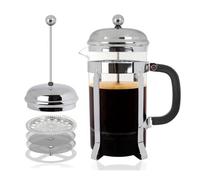 Cafetière à piston - NETBOAT - French Press 1 L - Acier inoxydable 18/10 - 2 filtres réutilisables - Gris