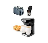 Cafetière Électrique 2 Tasses Duo 2 X 0.25l Filtre Permanent Lavable 450w Noir + Grille-Pain Noir 700w Ejection Auto Ou Manuelle