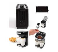 Cafetière Électrique 2 Tasses Duo 2 X 0.25l Filtre Permanent Lavable 450w Noir + Grille-Pain Noir 900w Large Fente Baguette