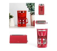 Cafetière Electrique 800w 12-Tasses-Classique Rouge + Grille-Pain Baguettes 900w Rouge Large Fente 7 Positions