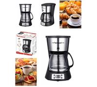 Cafetière électrique - ALU - 1000W - 1.5L - 12 Tasses - Minuterie LCD - Noir/Argent