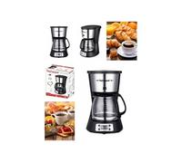 Cafetière électrique - ALU - 1000W - 1.5L - 12 Tasses - Minuterie LCD - Noir/Argent