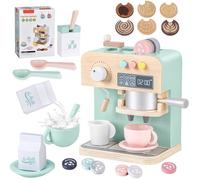 Cafetière en bois 22 pièces avec moulin et accessoires, machine à café barista, jeu de rôle pour enfant dès 3 ans DINETTE
