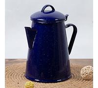 Cafetière en émail vintage bleu moucheté pour stocker le thé et l'eau, la cuisine, le camping, l'extérieur