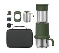 Cafetière Expresso Manuelle Portable, Conception 2-en-1, Tasse En Acier Inoxydable De 120 Ml, Mousseur À Lait, Avec Sac De Voyage, Légère Et Compacte Pour Le Camping Et Les Voyages (Vert)