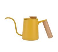 Cafetière Inox avec Bec Col de Cygne, Bouilloire Longue Bouche 600ml Jaune - Contrôle Précis du Versement, Poignée Ergonomique en Noyer, Compatible Tous Feux (350 ml)