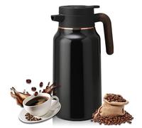 Cafetière isotherme à double paroi en acier inoxydable 304 à double paroi de 1,5 l avec poignée garde 36 h au chaud, 36 h au froid, pour café, thé, eau, lait (noir)
