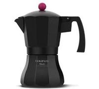 Taurus Cafetière italienne Black Moments 6 – 6 tasses, inox, soupape de sécurité, tous feux, noire