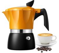 Cafetière italienne à moka avec couvercle supérieur transparent, 150 ml, 3 tasses, percolateur classique en aluminium, orange/noir