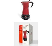 Cafetière italienne électrique - Design - 6 tasses - Rouge et noir - Socle pivotant 360° - Témoin lumineux