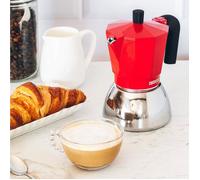 MONIX Induction Inox | Cafetière italienne en aluminium et acier inoxydable, 6 tasses, poignée résistante à la chaleur, facile à laver, pour tout type de cuisinière dont l’induction, couleur rouge