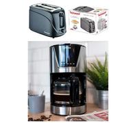 Cafetière Machine à café Programmable Inox 1.5L 900W + Grille pain 2 Fentes 700W Ejection automatique ou manuel