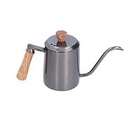 Cafetière Manuelle 600ml, Bec Long Étroit, Inox avec Poignée Bois Bleu - Contrôle Précis de la Préparation, Base Multicouche et Conception Ergonomique (Grise)