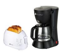 Cafetière noir 12 tasses 680W + Grille pain 2 fentes blanc 700W fonction décongélation Noir