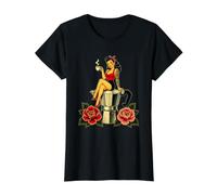 Cafetière rétro Pinup pour Amateurs de café Motif Floral T-Shirt Graphique avec Valeur