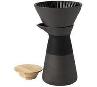 Stelton Cafetière filtre Theo – Grès mat noir, couvercle bambou, 0,6 L, design rustique et élégant