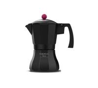 Taurus Black Moments 3 - Cafetière italienne, 3 tasses, base et filtre en acier inoxydable, soupape de sécurité, fermeture de sécurité, pour tous les brûleurs, couvercle transparent, noir