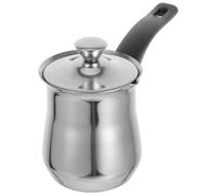 Cafetière Turque 180ml Acier Inoxydable avec Couvercle Petite Casserole Multifonction Chauffe-Lait Préparation Thé Compatible Cuisinière Induction Argent Poli